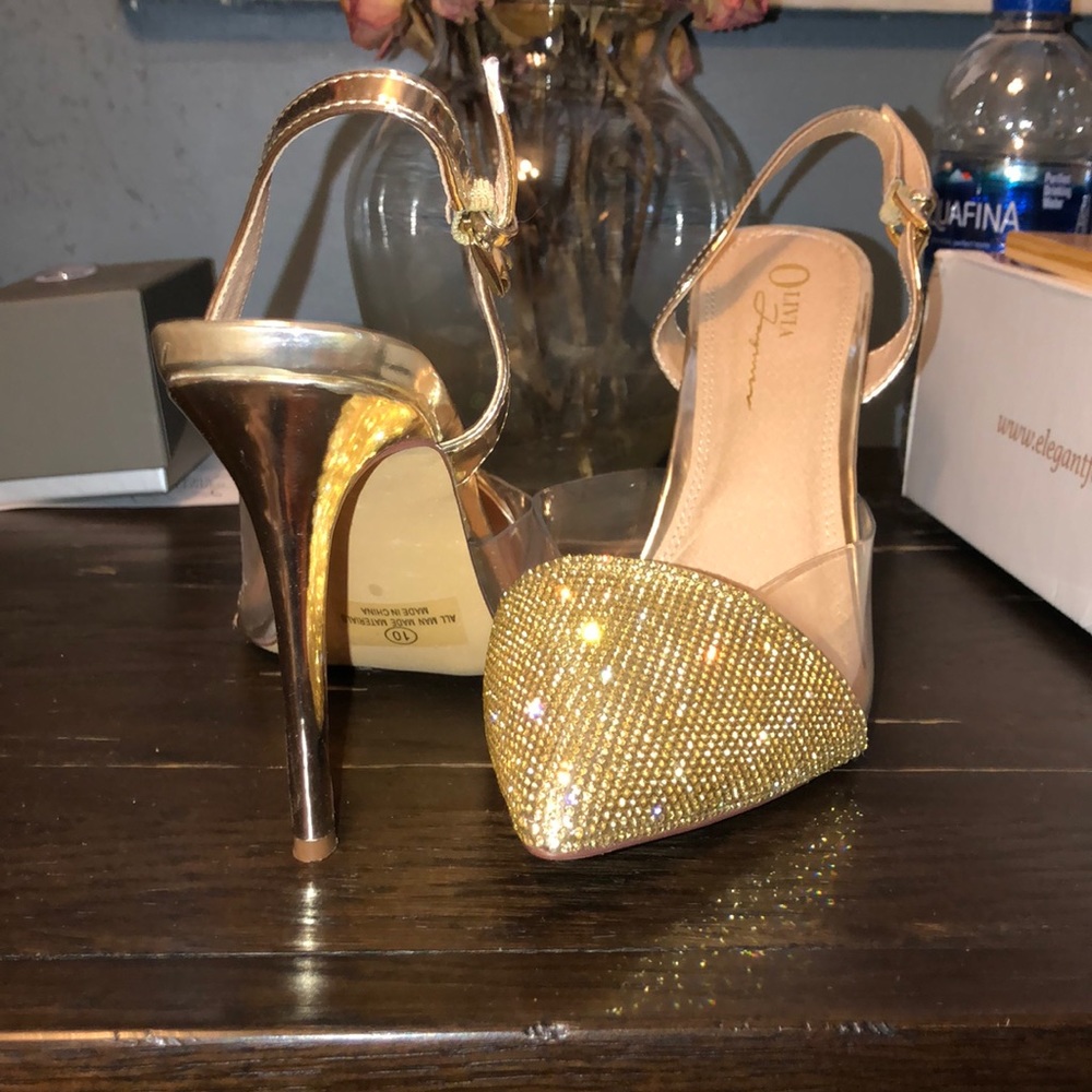 Brand new gold dressy open back heels size 10